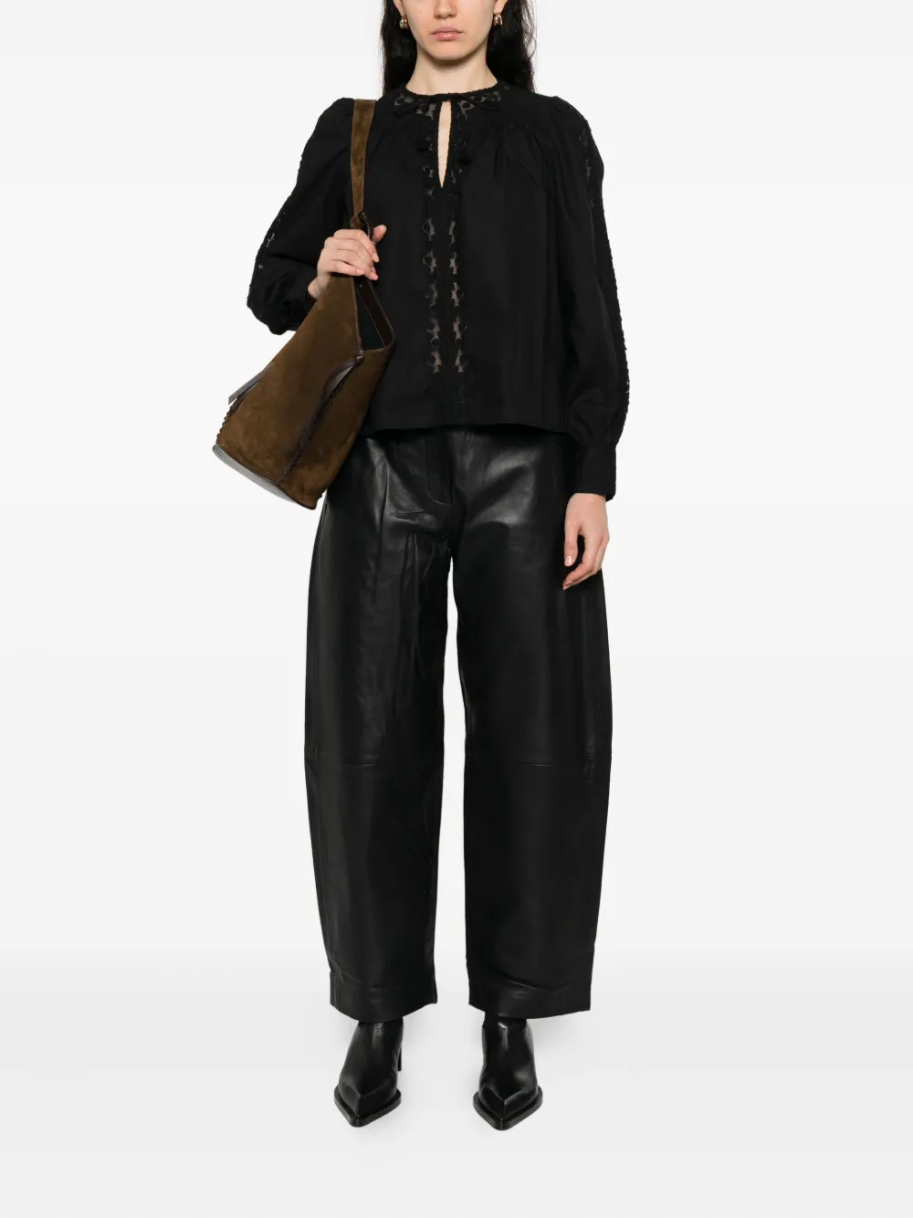 Ulla Johnson Kady lace-embroidery long-sleeve blouse - Zwart