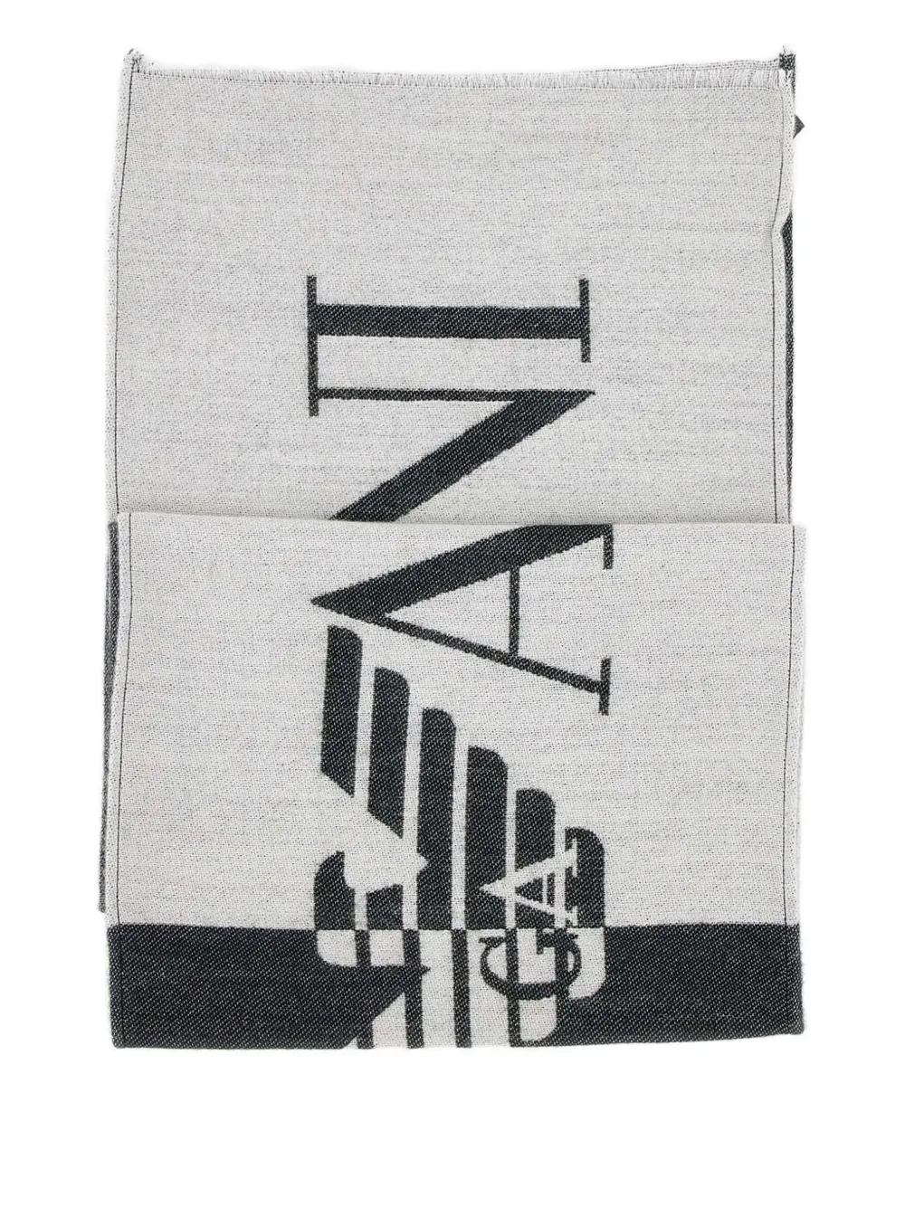 Emporio Armani maxi logo fringed scarf Zwart