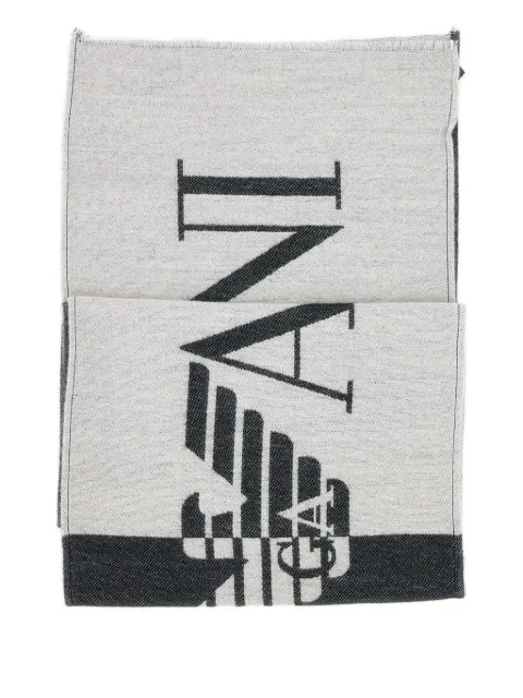 Emporio Armani maxi logo fringed scarf