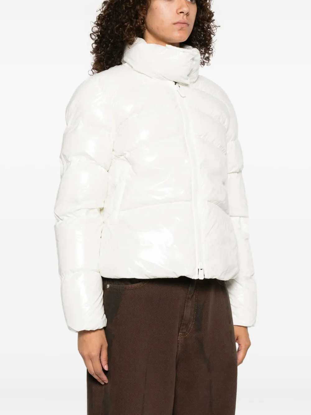 Pinko Puffy White Down Coat With Glossy Finish And High Collar In White
