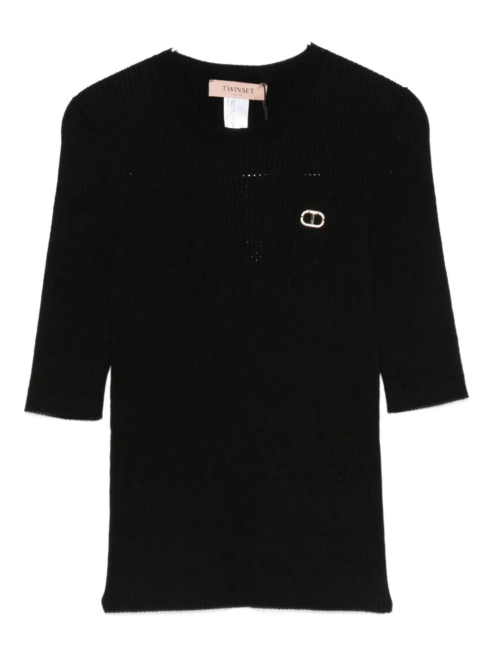 Twinset Ribbed Embellished Top In Black