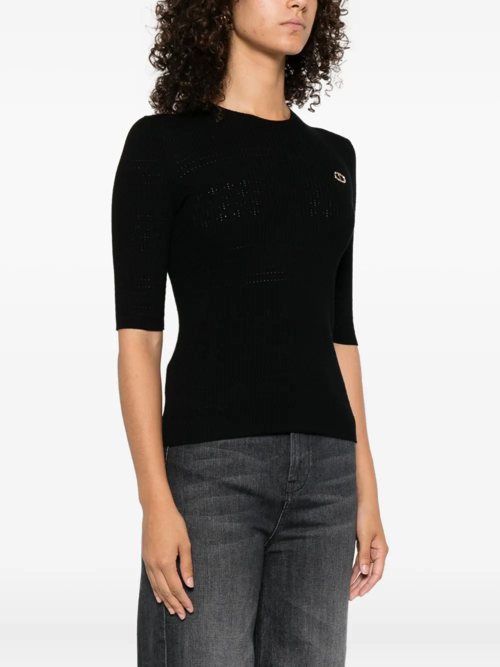 TWINSET Geribbelde verfraaide top Zwart