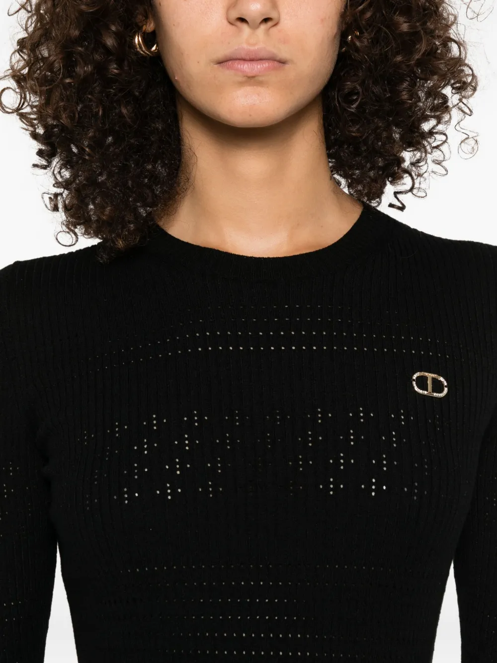 TWINSET Geribbelde verfraaide top Zwart