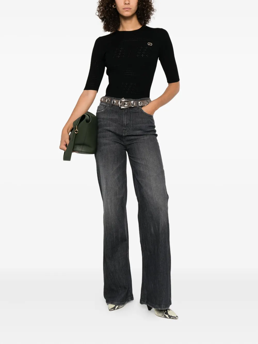 TWINSET Geribbelde verfraaide top Zwart