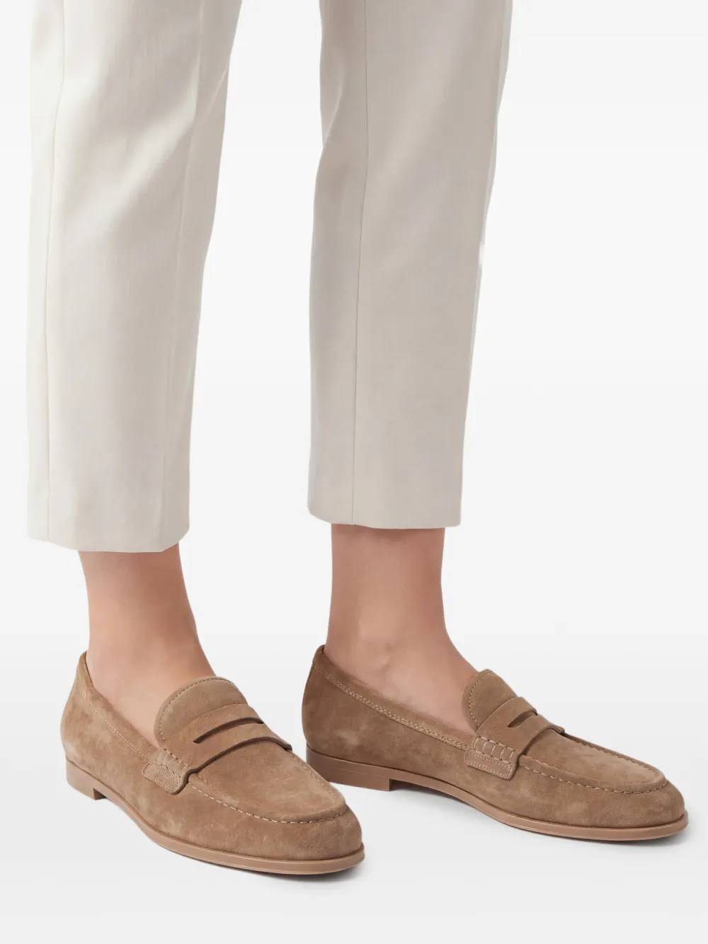 Gianvito Rossi Georgie penny suède loafers Beige