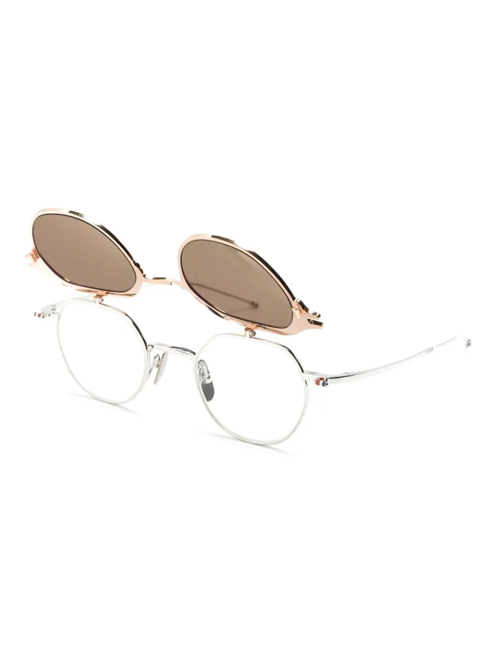Thom Browne Eyewear Clip-on zonnebril met rond montuur Goud