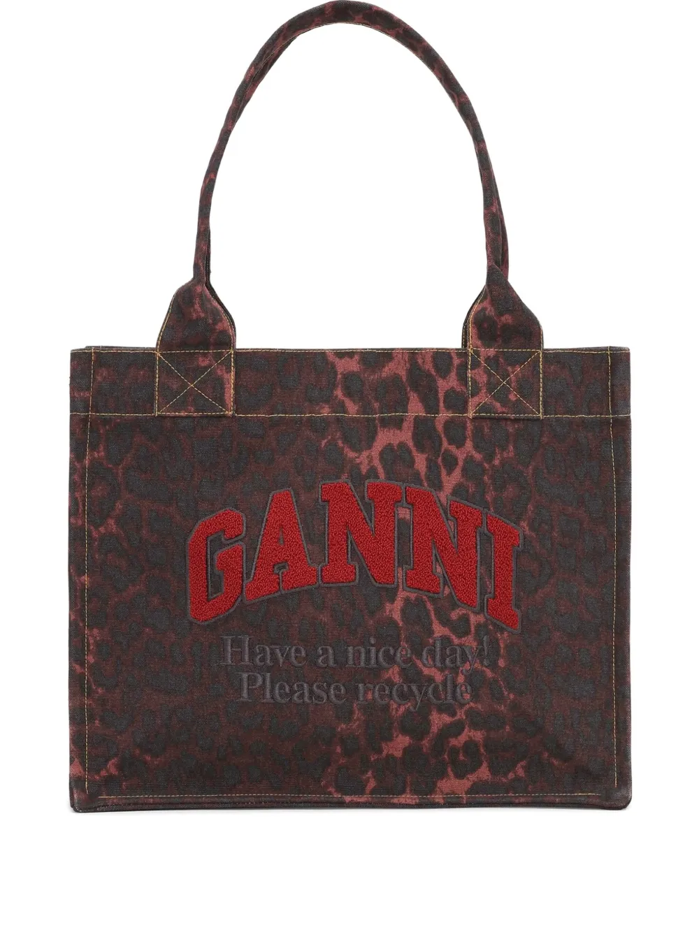 Ganni Easy Leopard-print Tote Bag In Red