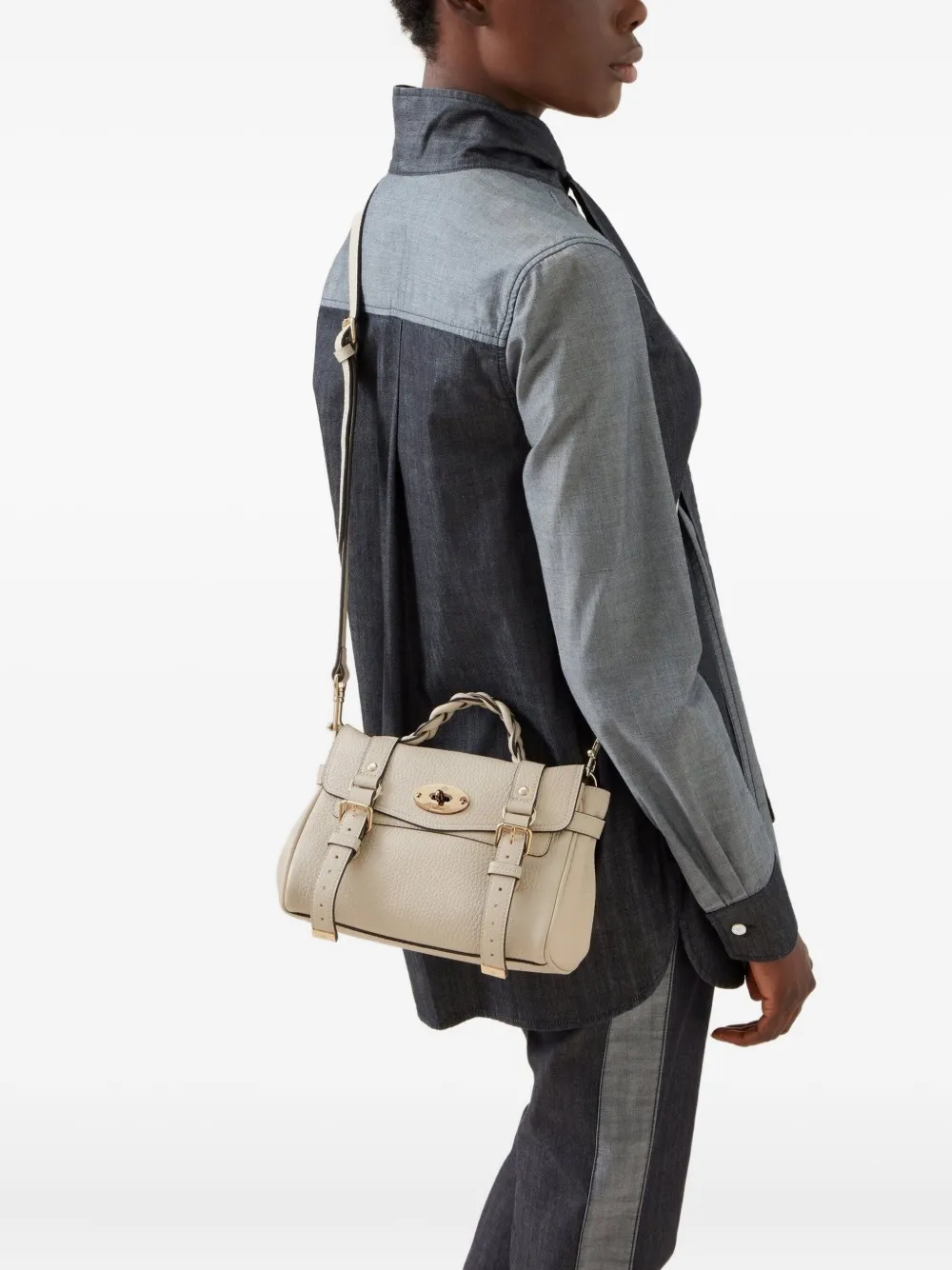 Mulberry mini Alexa braided-handle buckle bag Beige
