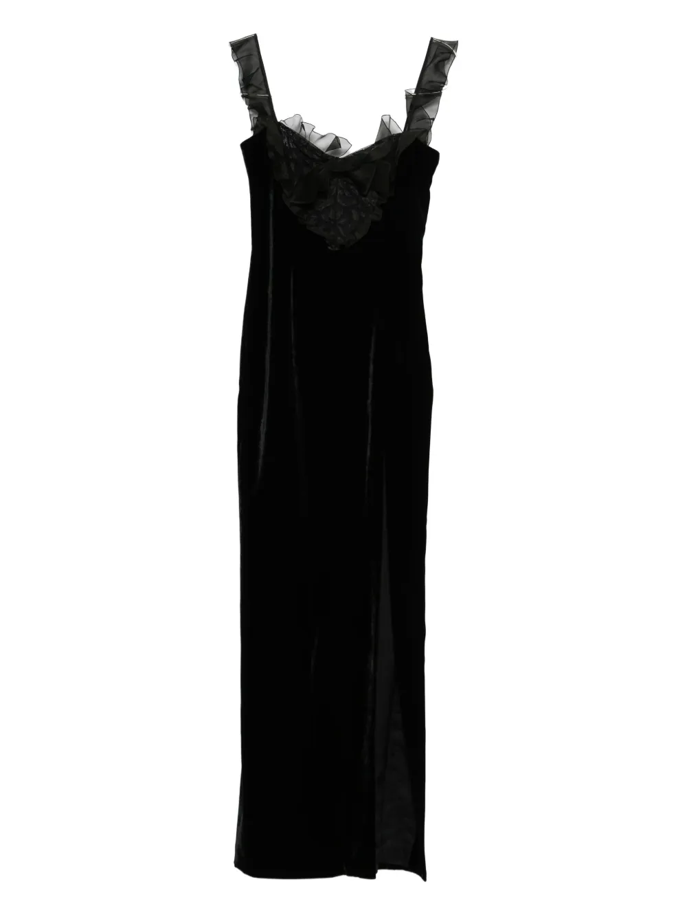 Alessandra Rich Lace-detail Velvet Dress In Black