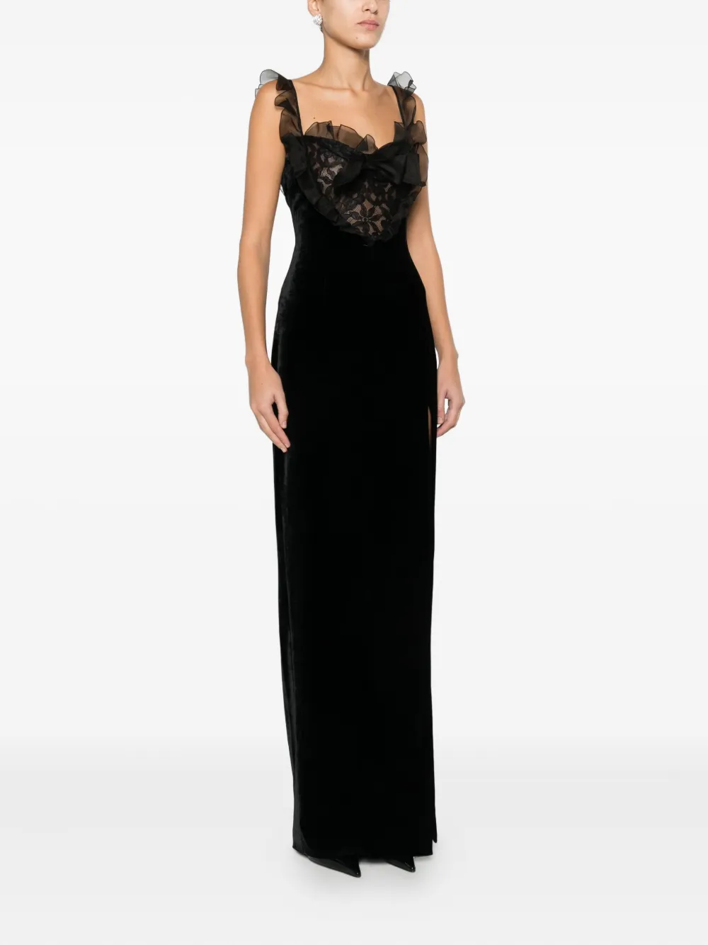 Alessandra Rich Lace-detail Velvet Dress In Black