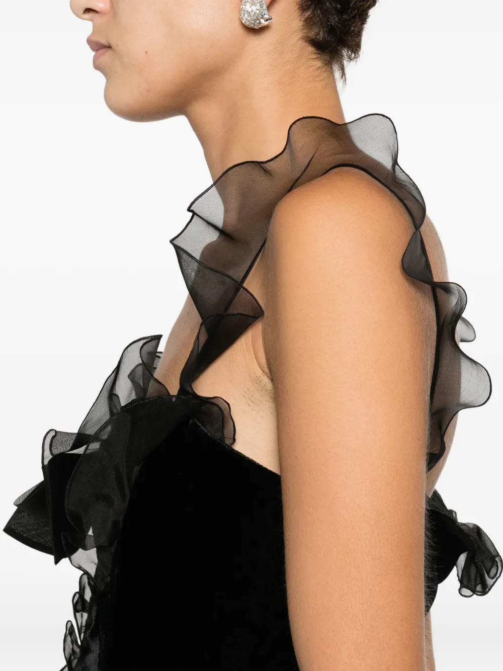 Alessandra Rich Lace-detail Velvet Dress In Black