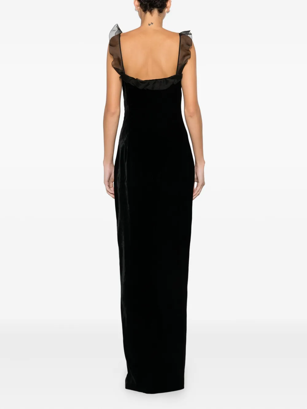 Alessandra Rich Lace-detail Velvet Dress In Black