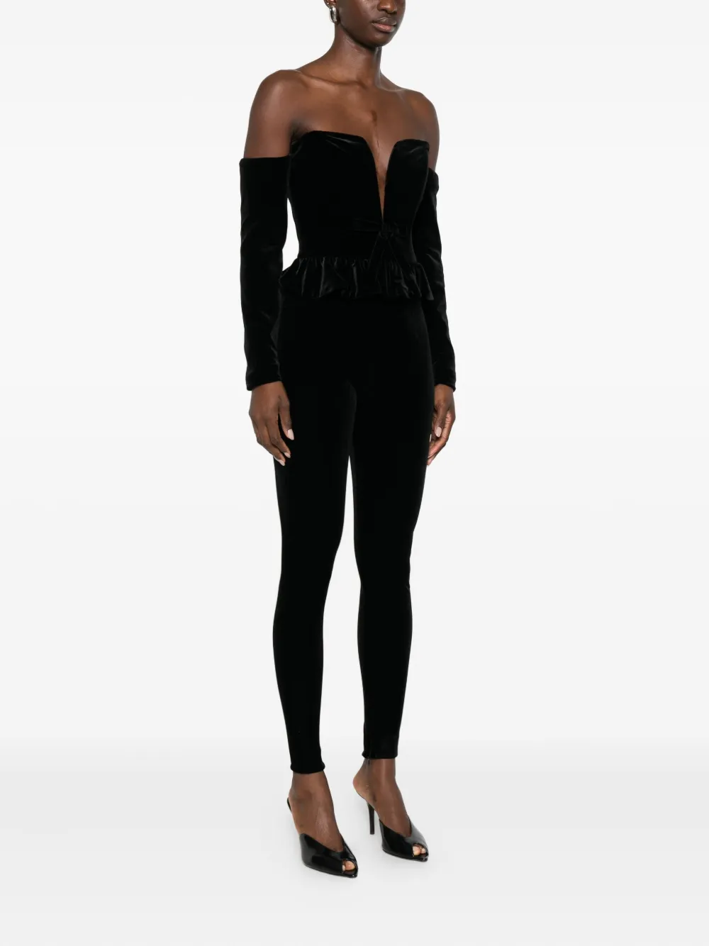 Alessandra Rich V-neck Velvet Jumpsuit In Black