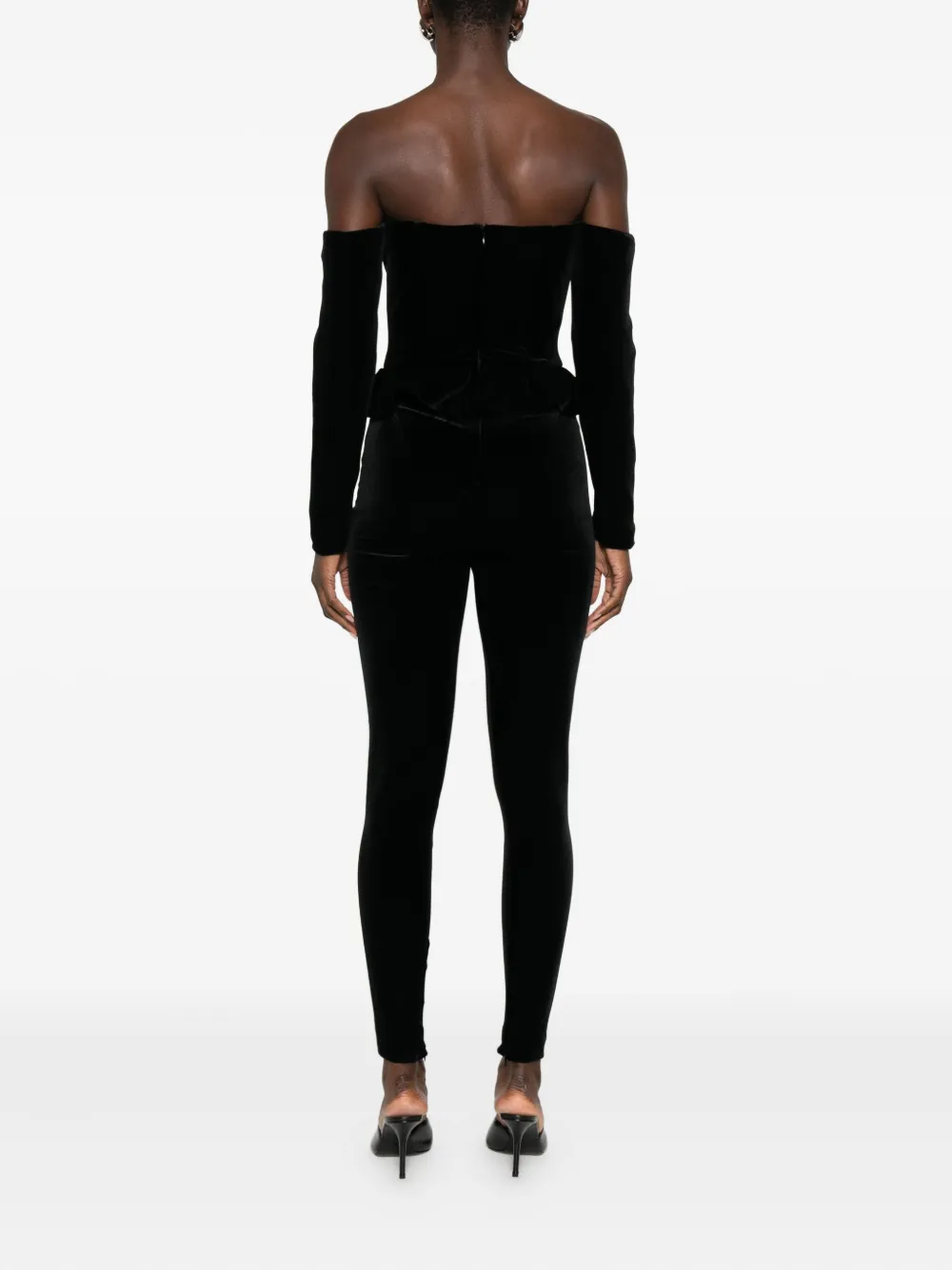 Alessandra Rich V-neck Velvet Jumpsuit In Black