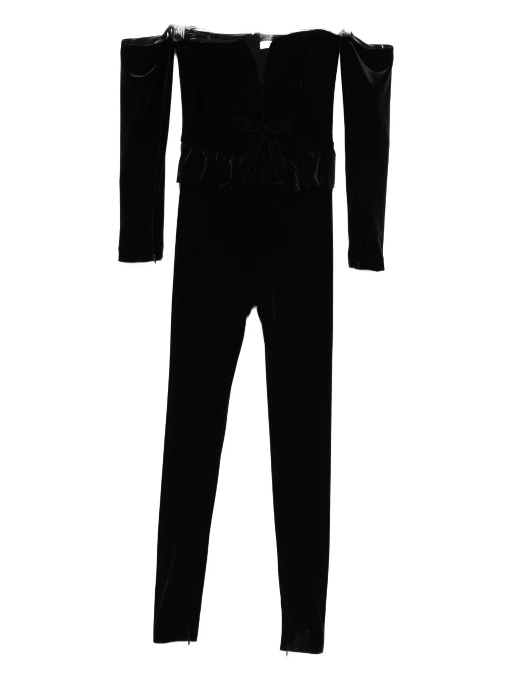 Alessandra Rich V-neck Velvet Jumpsuit In Black