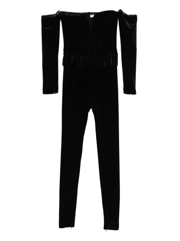 Alessandra Rich V-neck Velvet Jumpsuit in Black