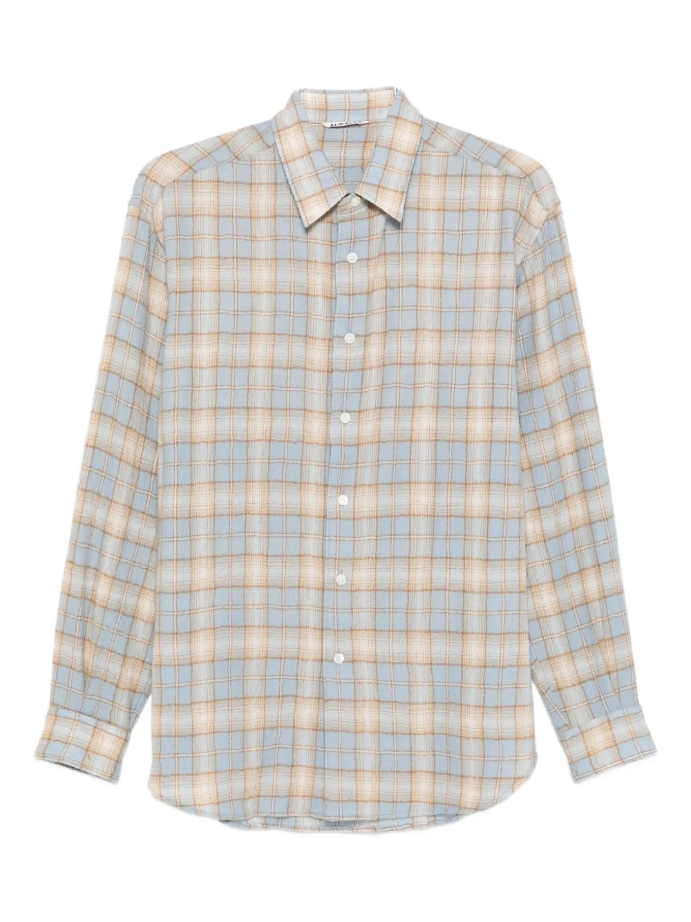 Auralee Long Sleeve Checked Wool Shirt With Button-down Collar In Neutral