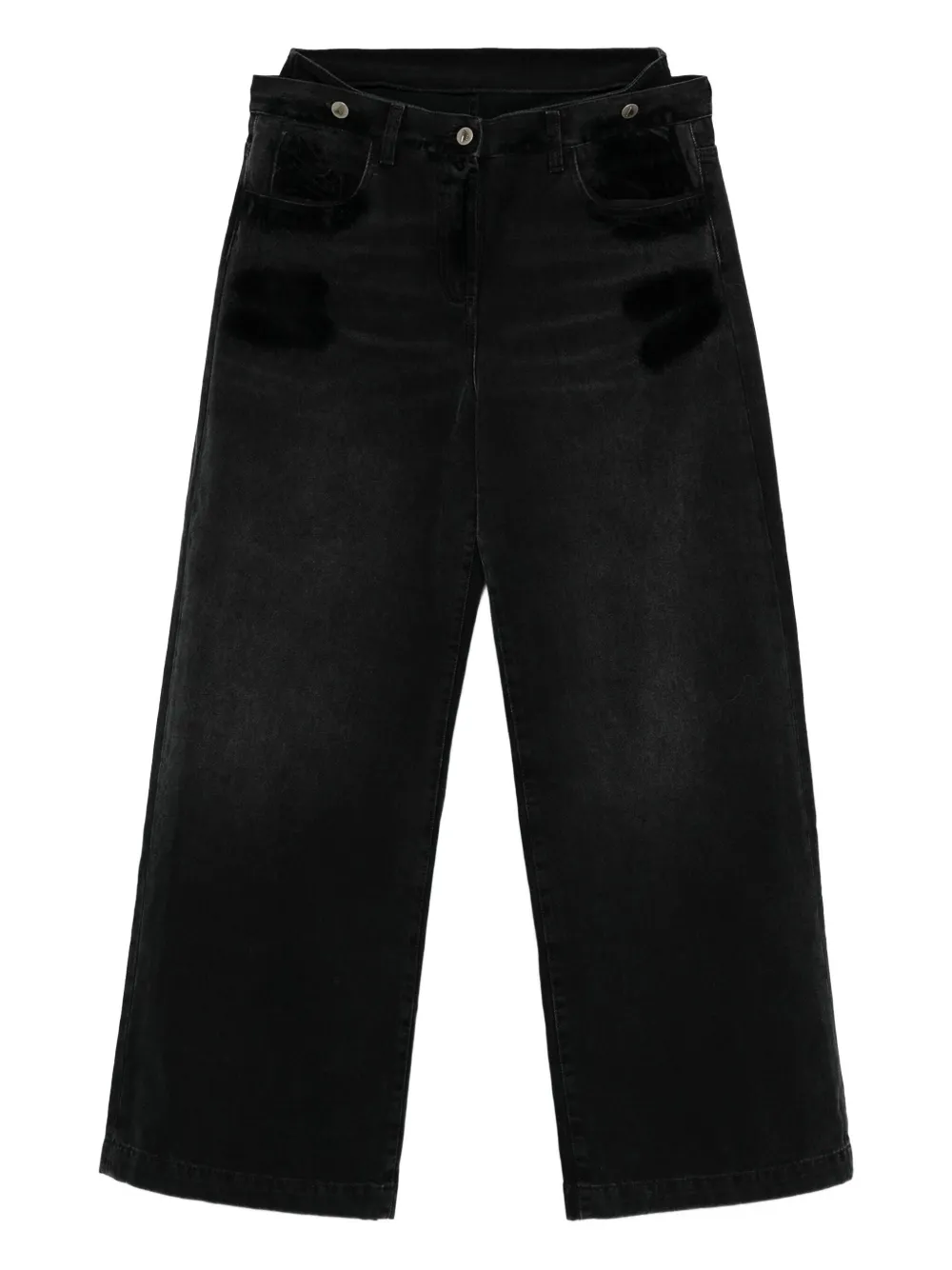 wide-leg distressed jeans