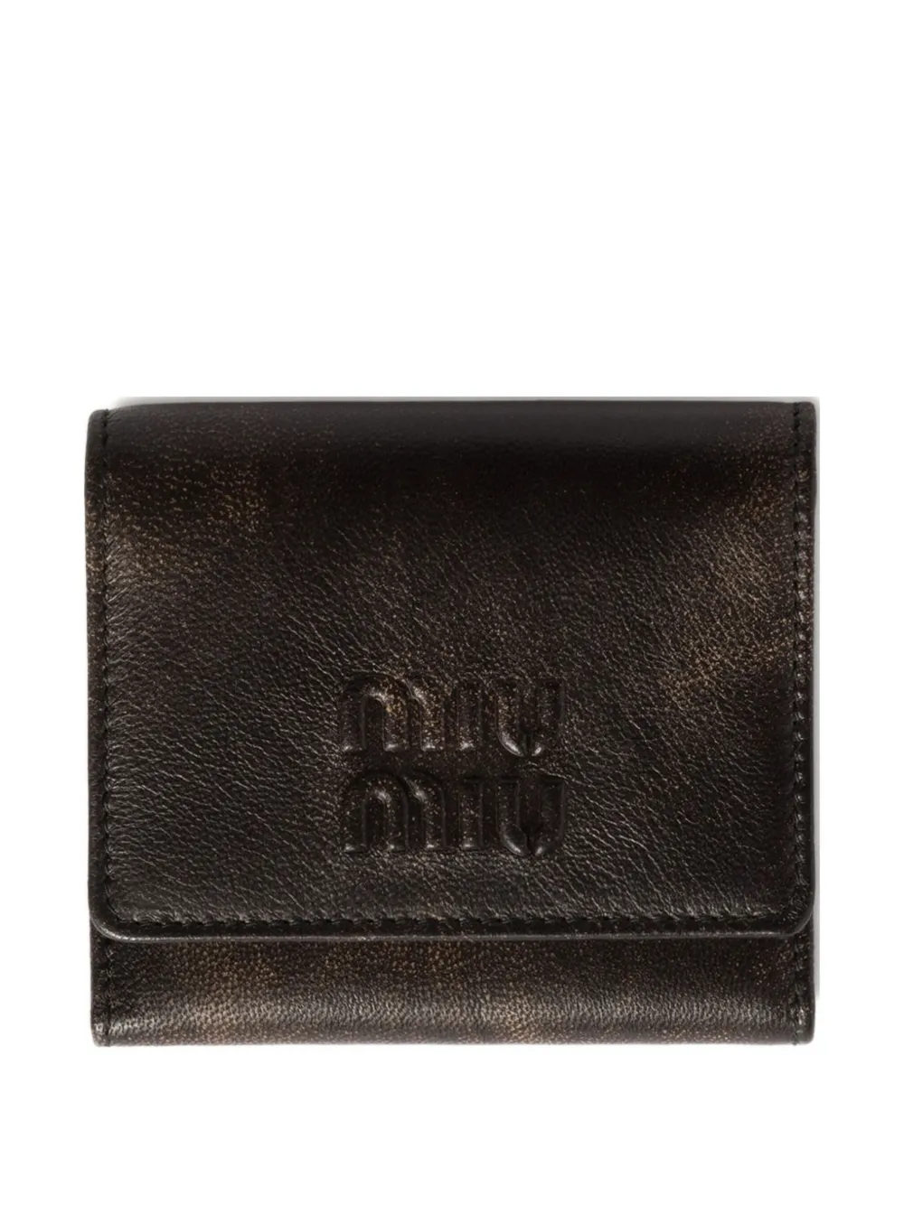 Miu Miu Small Logo-embossed Leather Wallet In Brown