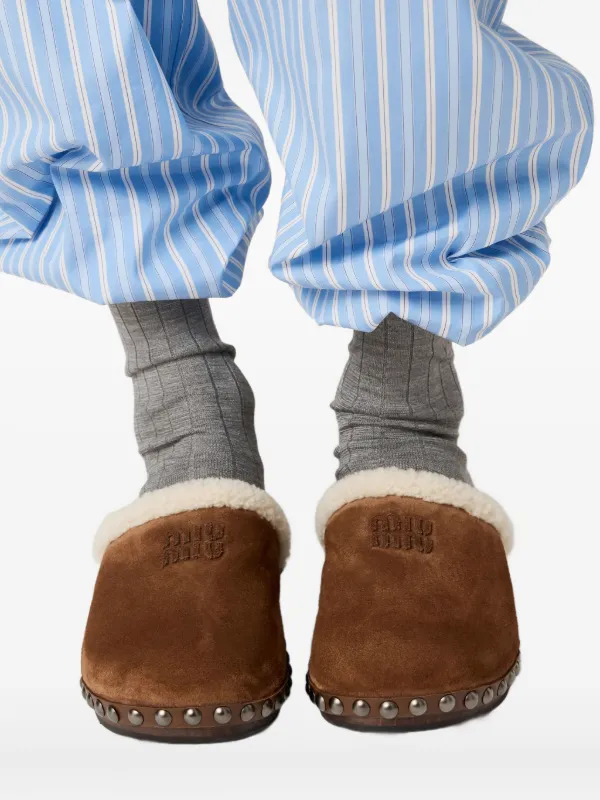 Corduroy Slippers Kith Fluffy Slippers Miu Miu Suede Mules Brown