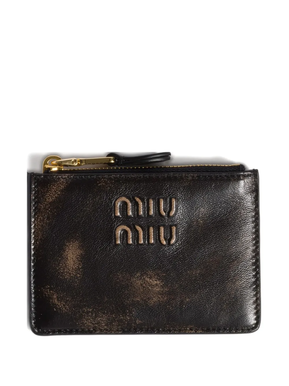 Miu logo-embossed leather card holder Bruin