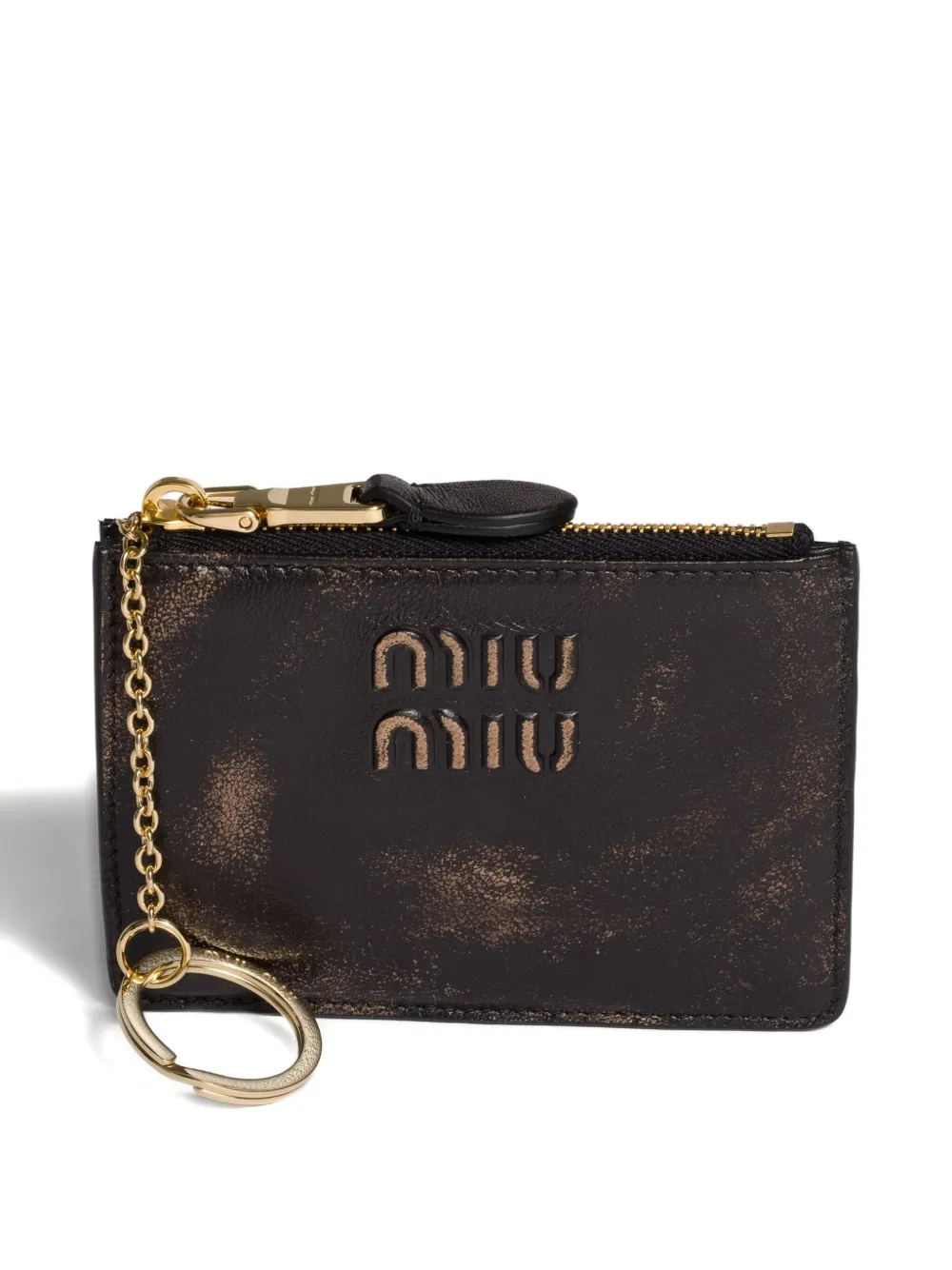 Miu logo-embossed leather card holder Bruin