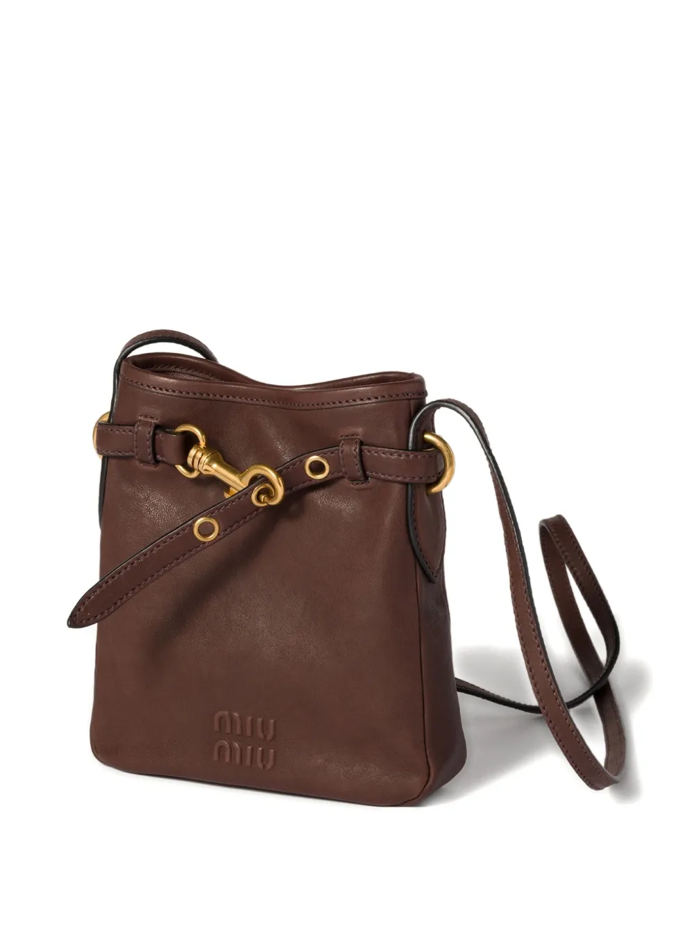 Miu embossed-logo leather pouch Bruin