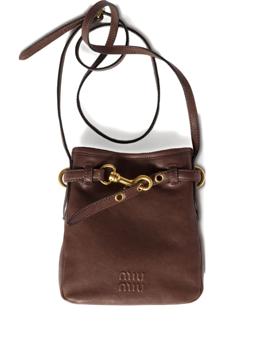 Miu Miu Embossed-logo Leather Pouch In Brown