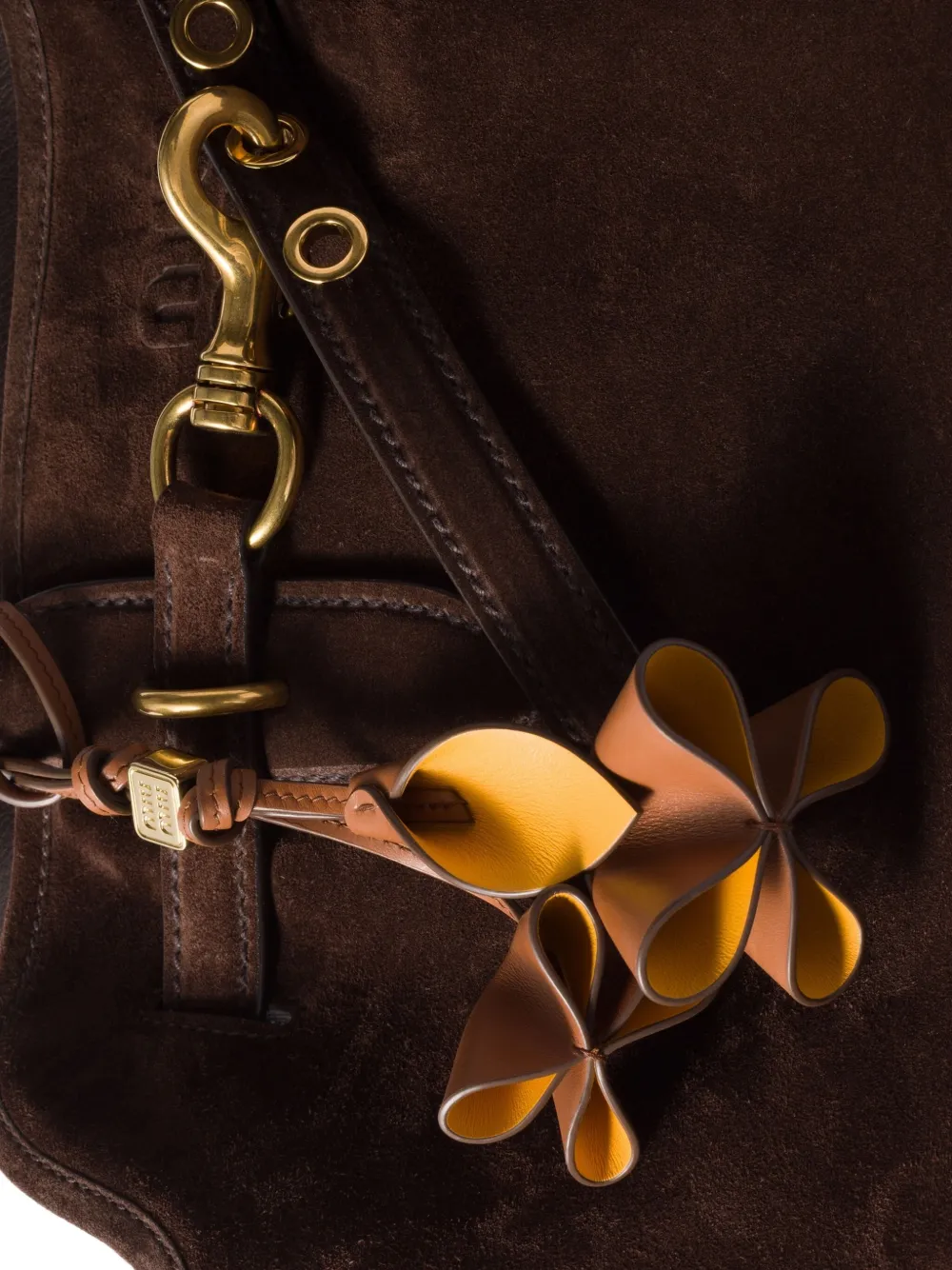 Miu flower leather keyring Bruin