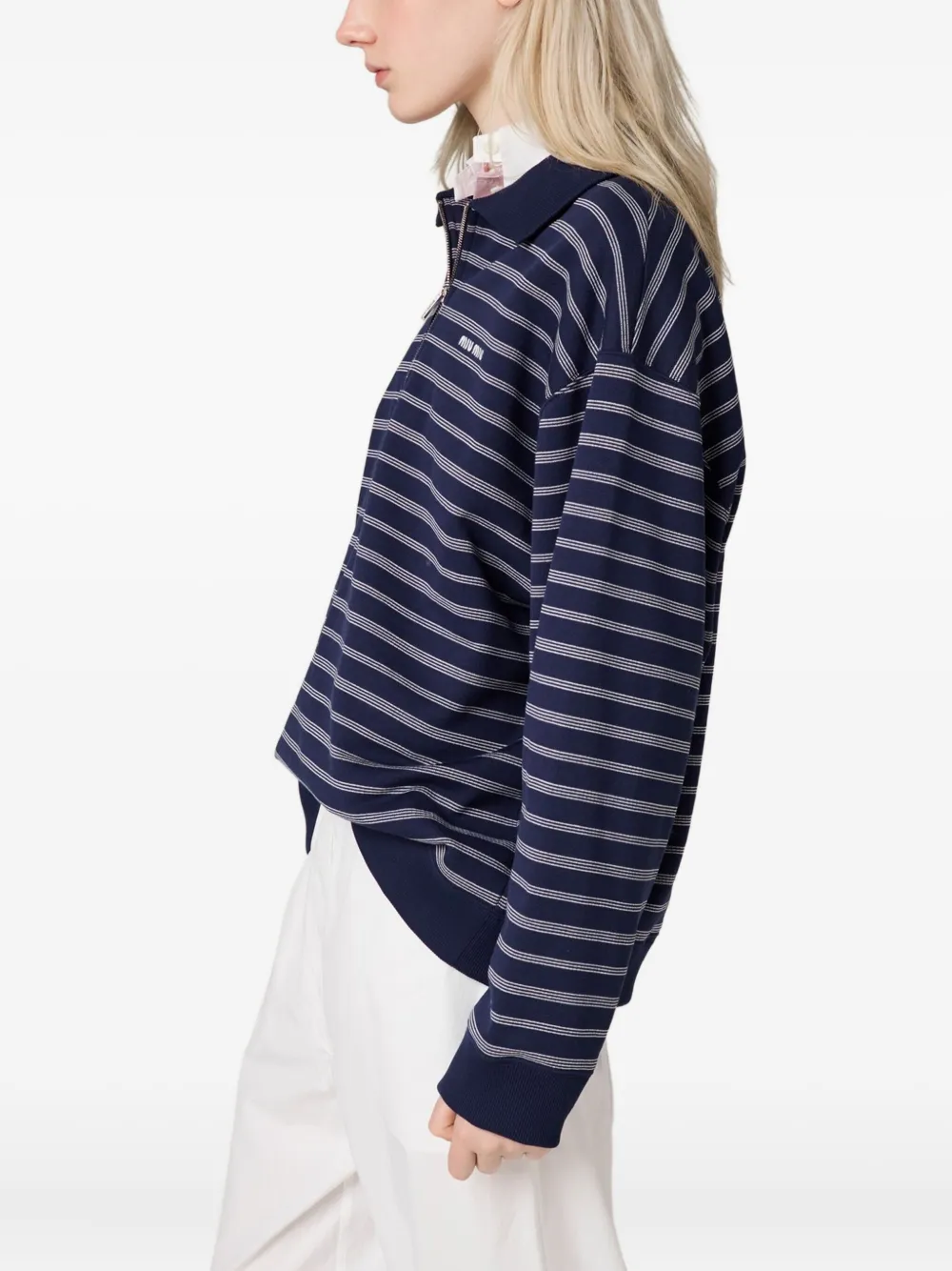 Miu striped half-zip polo shirt Blauw