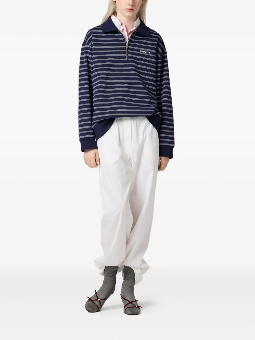 Miu striped half-zip polo shirt Blauw
