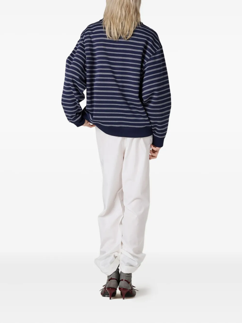 Miu striped half-zip polo shirt Blauw