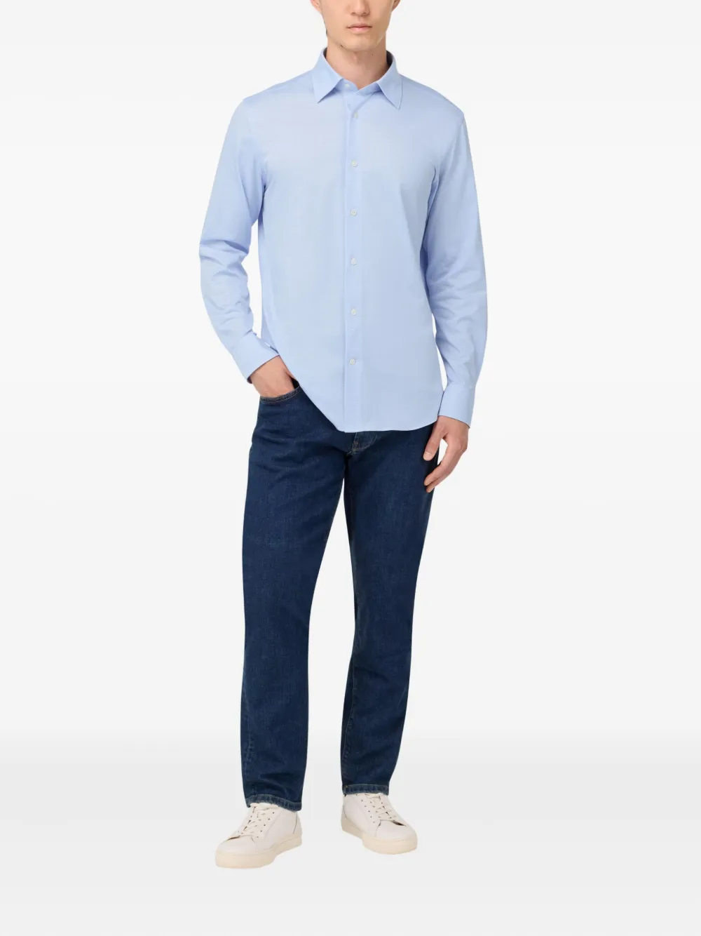 Boggi Milano Poloshirt van katoenblend met kraag - Blauw