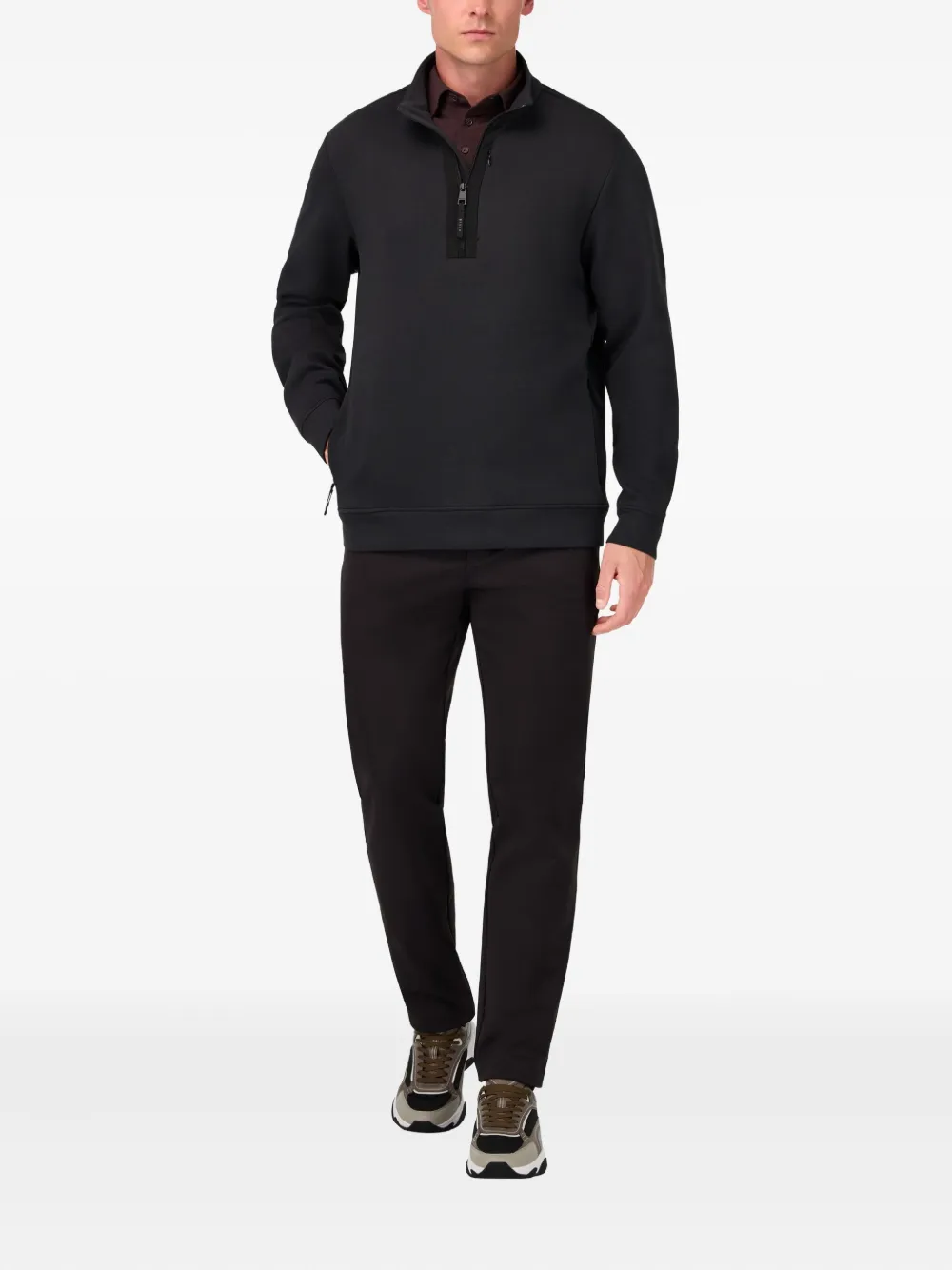 Boggi Milano Sweater met halve rits - Zwart