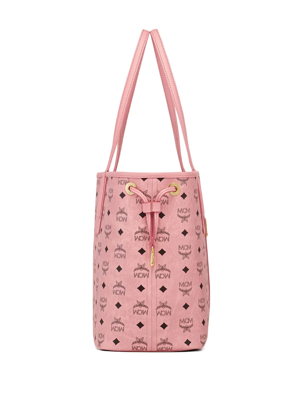 MCM Liz shopper met trekkoord en logo jacquard Roze