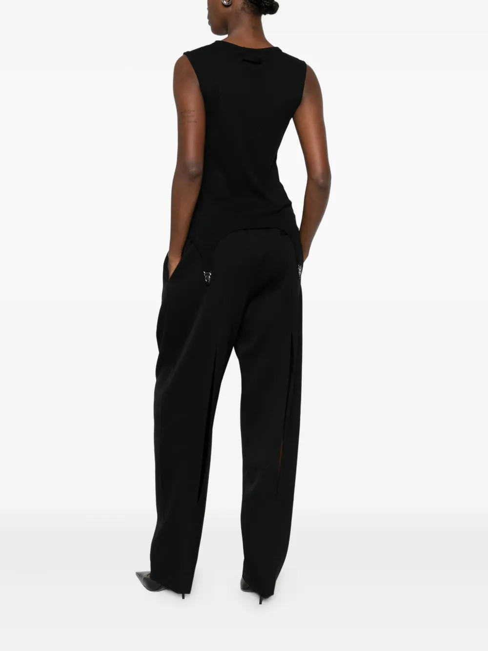 Jean Paul Gaultier Suspender Ribbed Tank Top In Black