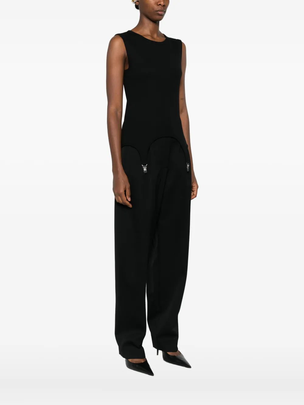 Jean Paul Gaultier Suspender Ribbed Tank Top In Black