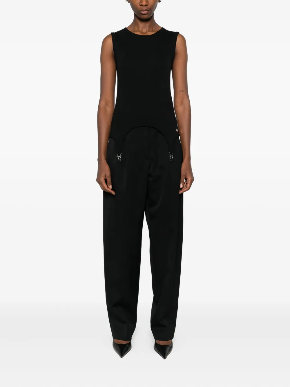 Jean Paul Gaultier Suspender Ribbed Tank Top In Black