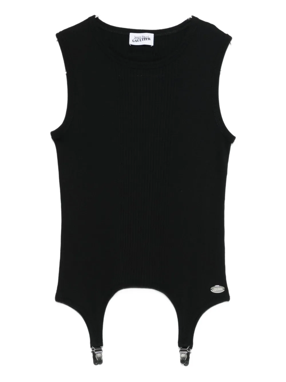 Jean Paul Gaultier Suspender Ribbed Tank Top In Black