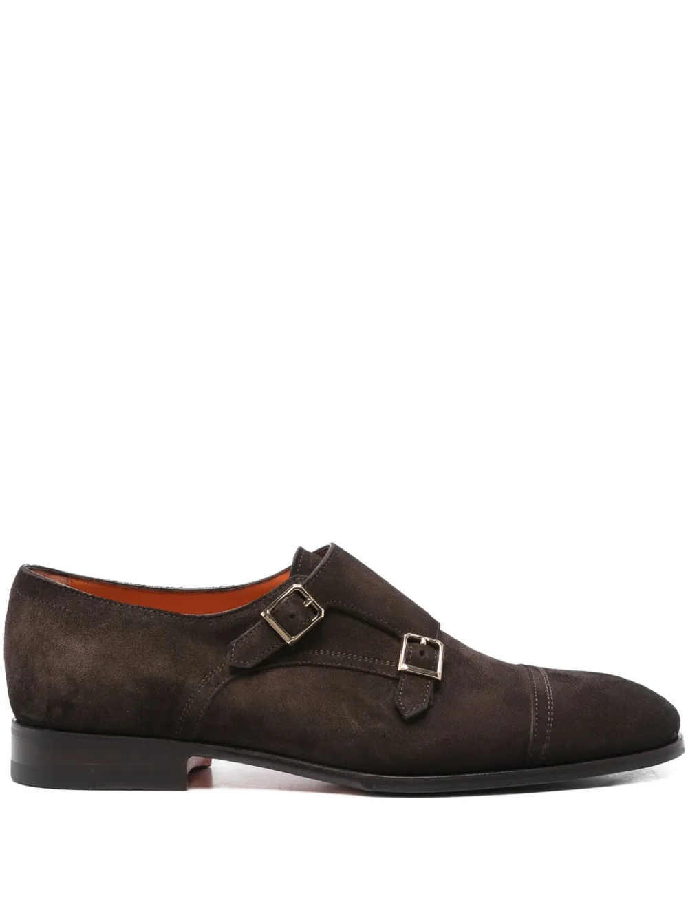 Santoni double-buckle suede monk shoes Brown