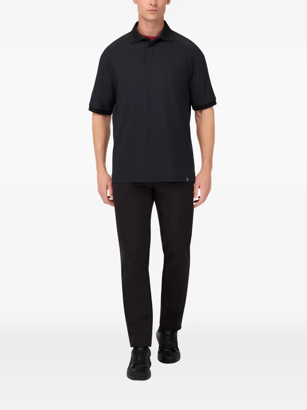 Boggi Milano Poloshirt met logopatch en raglan mouwen - Zwart