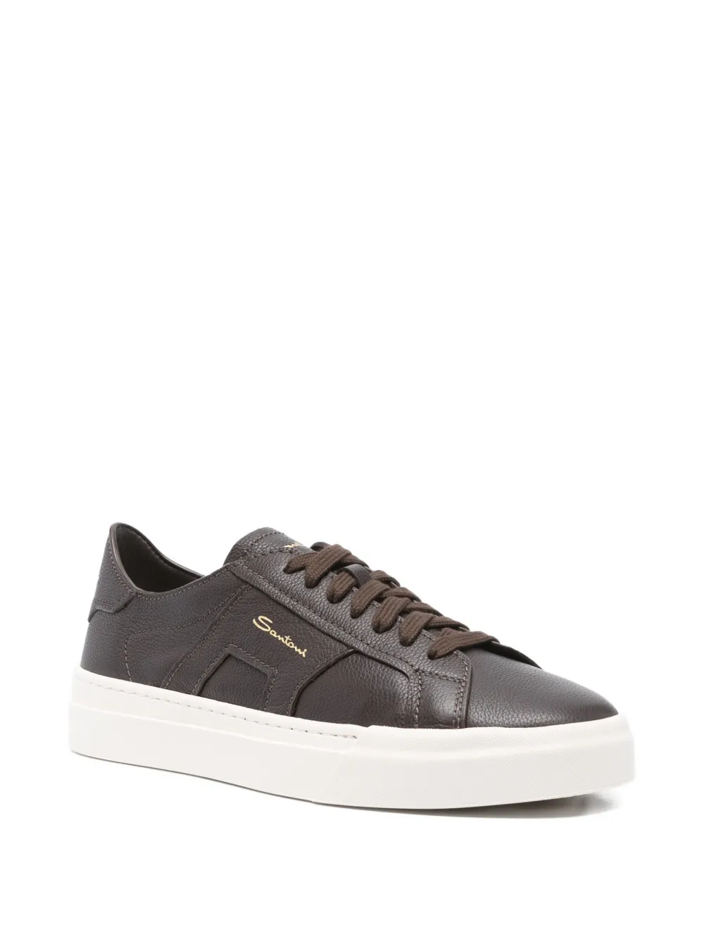 Santoni leather lace-up sneakers Brown