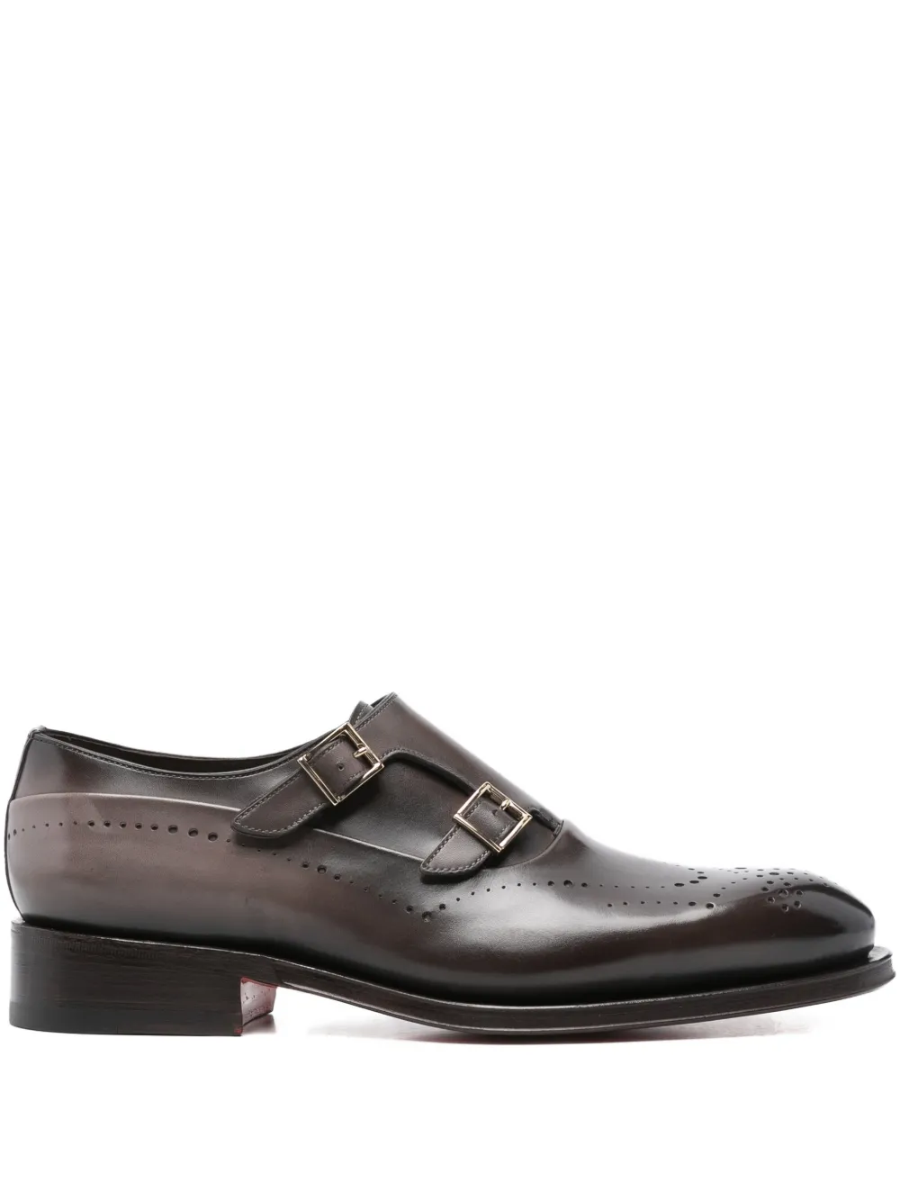 Santoni double-buckle perforated monk shoes Brown