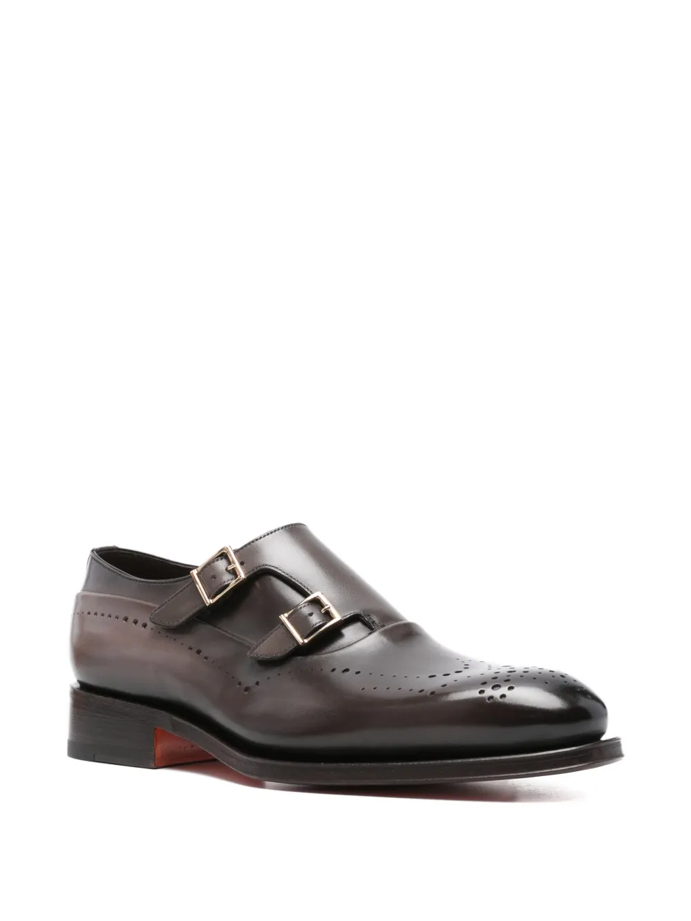 Santoni double-buckle perforated monk shoes Brown