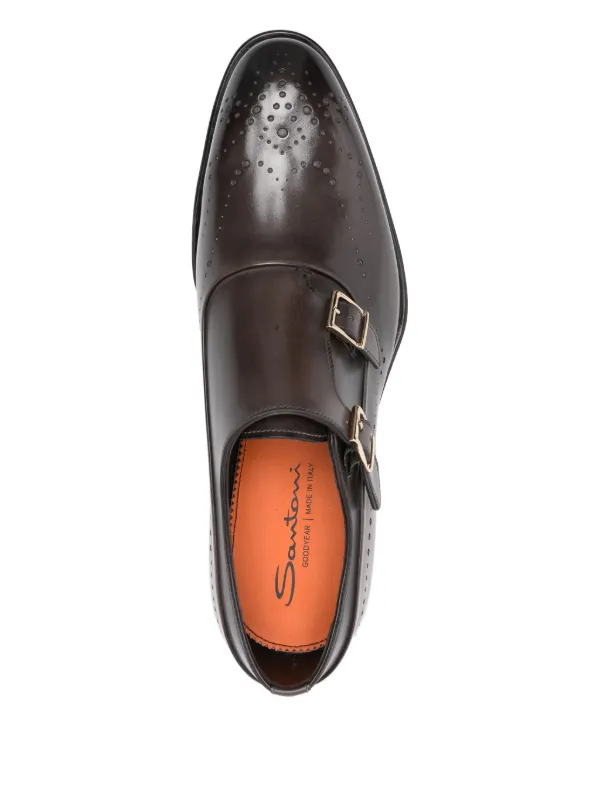 Santoni double-buckle Perforated Monk Shoes Brown FARFETCH IN