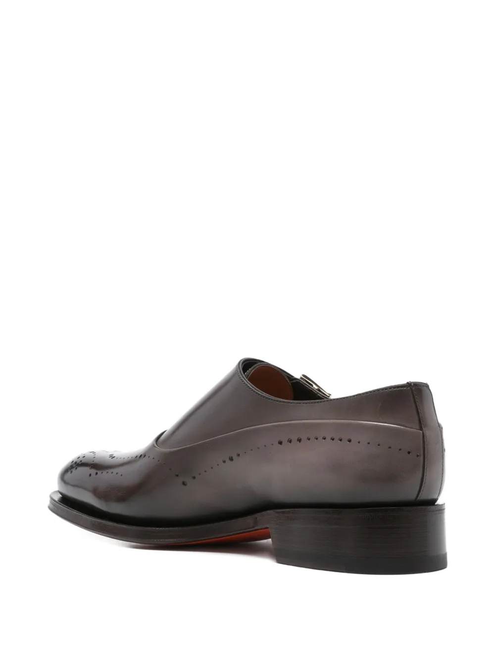 Santoni double-buckle perforated monk shoes Brown