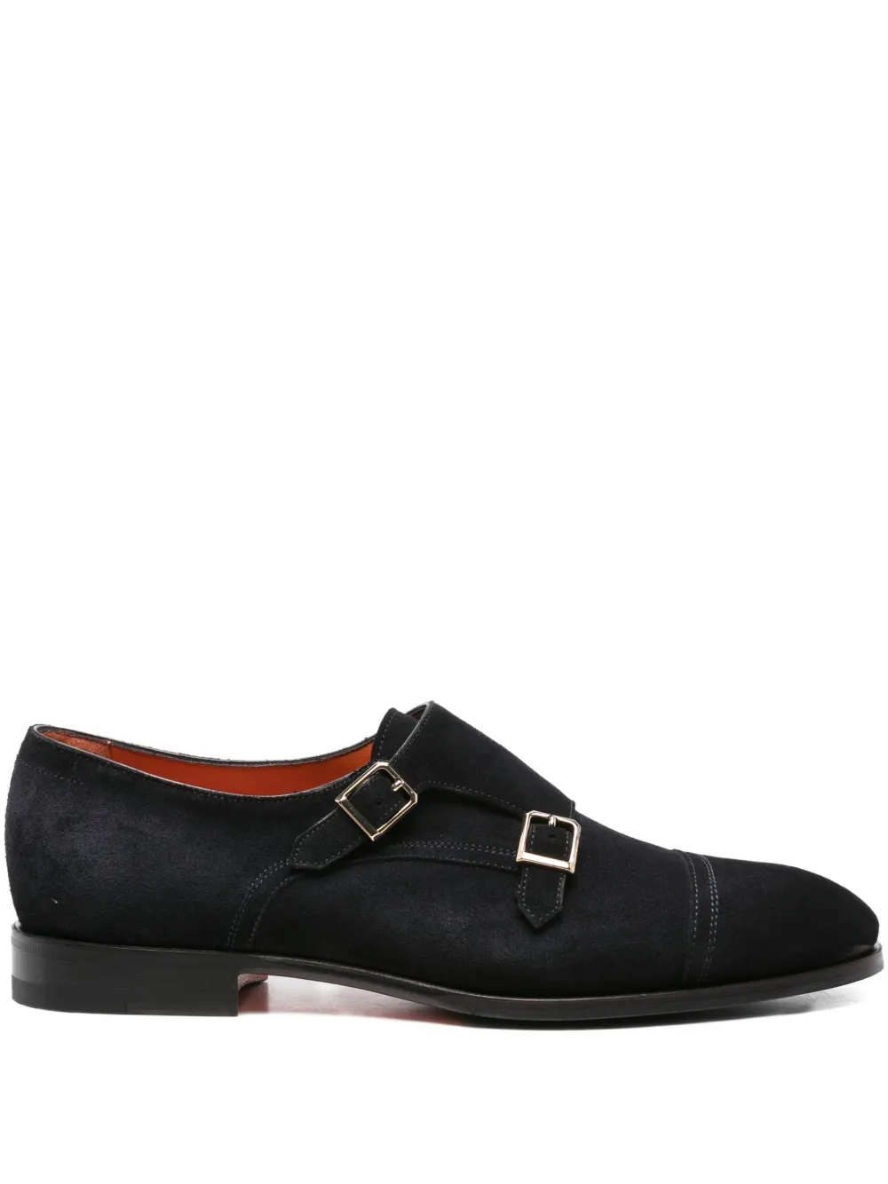 Santoni double-buckle suede monk shoes Blue