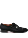Santoni double-buckle suede monk shoes - Blue