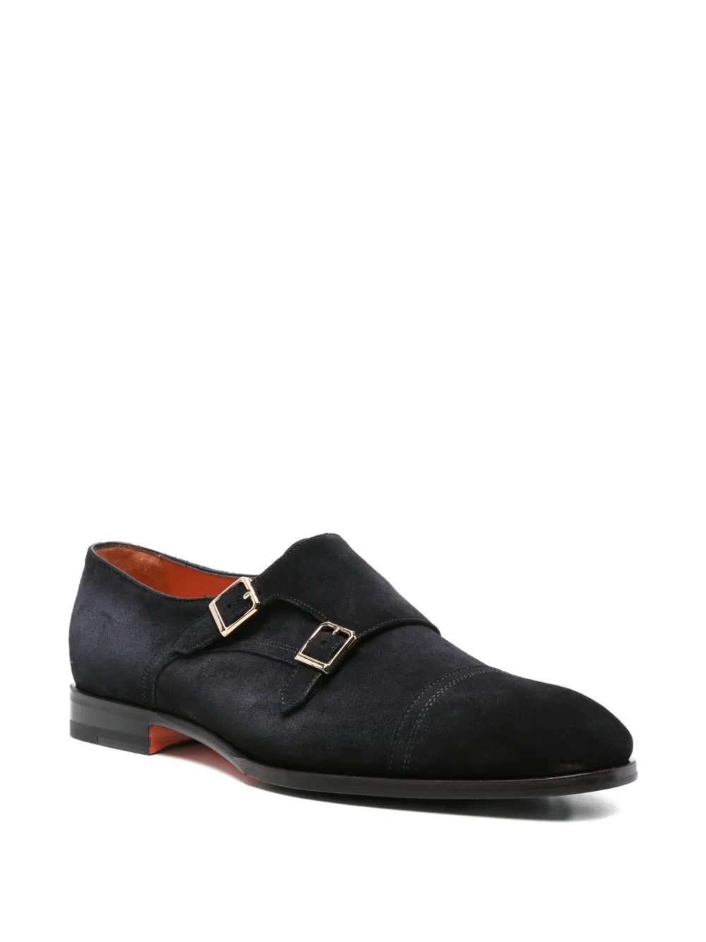 Santoni double-buckle suede monk shoes Blue