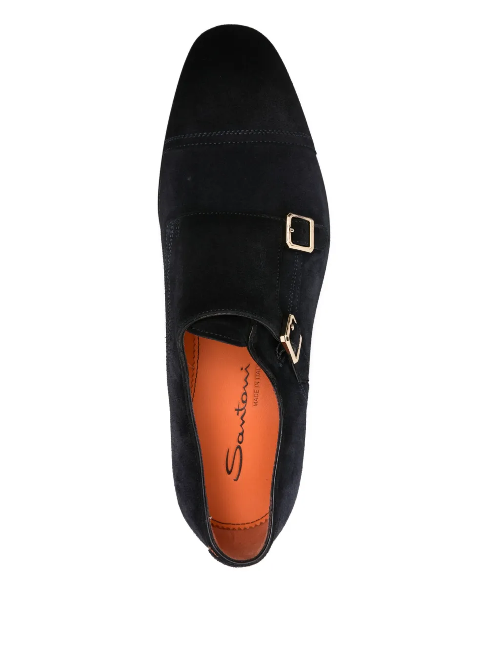 Santoni double-buckle suede monk shoes Blue